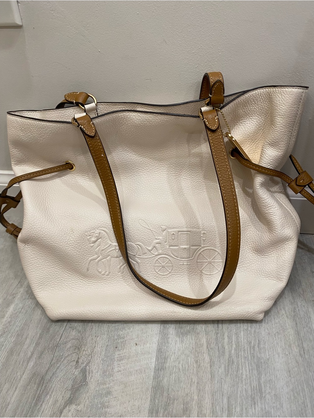 Coach White Leather Tote with Tan Straps